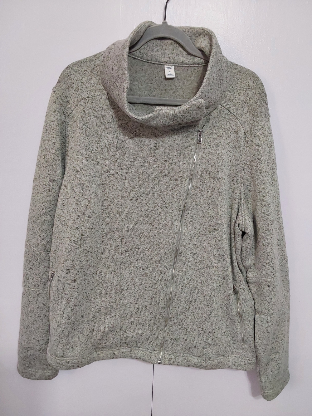 Old Navy Light Heather Gray Asymmetrical Zip Cowl Neck Sweater